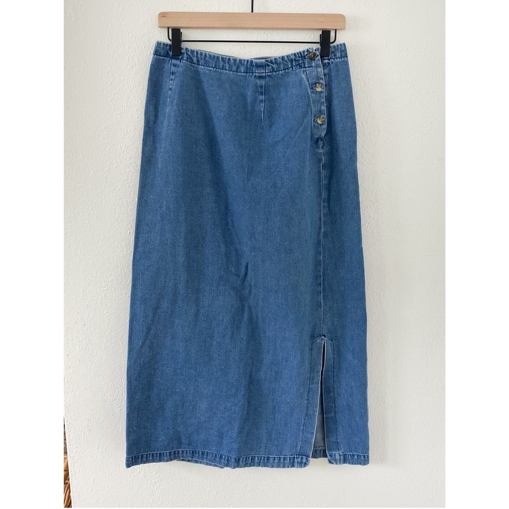Vintage Eddie Bauer 100% Cotton Denim Midi Maxi Skirt Buttons Size 10